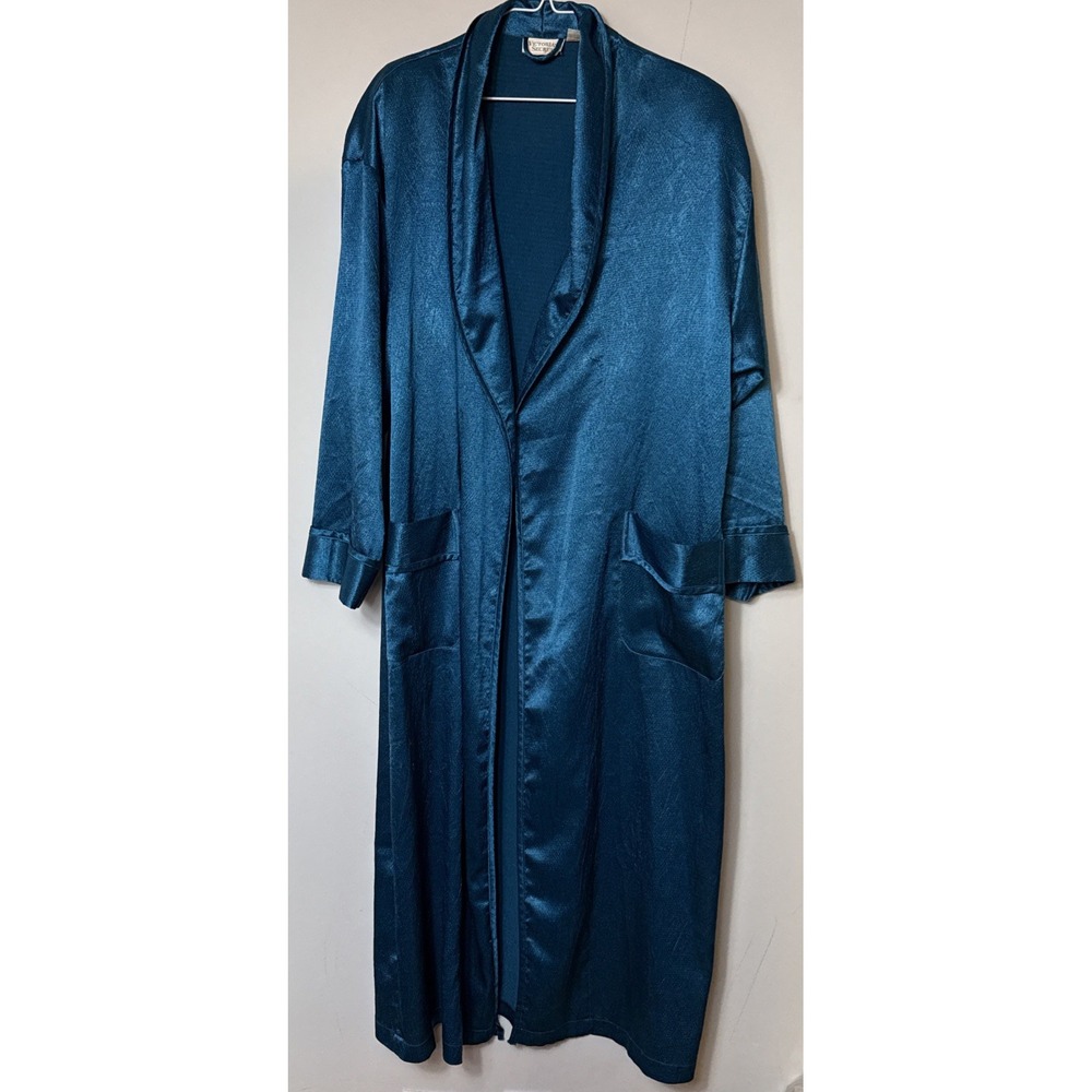 Vintage Victoria's Secret‎ Gold Label Satin Robe M/L Teal Blue Kimono READ DESCR
